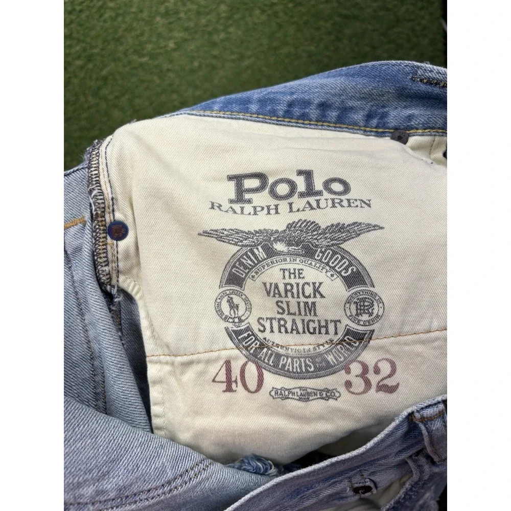 Polo Ralph Lauren Jeans Mens 40x32 Varick Slim Repaired Patchwork Distressed